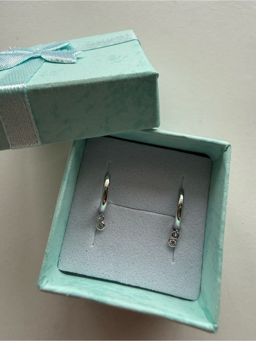 Sterling Silver Hoop Huggie Earrings with Hanging 2mm Cz